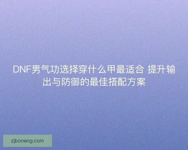 DNF男气功选择穿什么甲最适合 提升输出与防御的最佳搭配方案